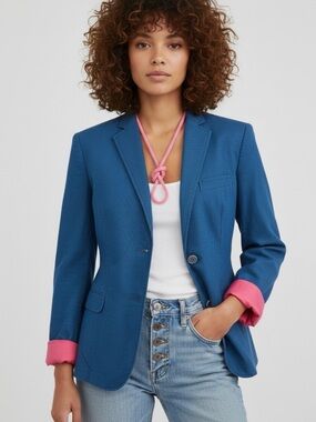 VINTAGE 1980s -MADE IN ITALY Women’s Blue Blazer with Pink Accent